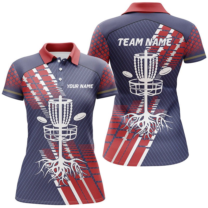 Rote, weiße und blaue Damen Disc Golf Polo Shirts - Individuelle Team Disc Golf Korb Trikots, Disc Golf Geschenke N7409 - Climcat