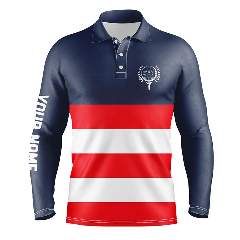 Rote, weiße und blaue gestreifte individuelle Herren Golf Poloshirts, patriotische Herrengolfbekleidung N7135 - Climcat