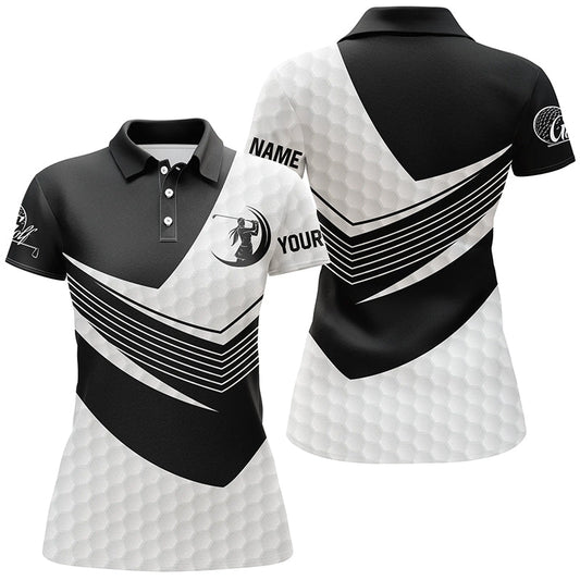 Schwarz-weiße Golfbälle Haut Individueller Name Kurzarm-Golfpolos für Damen, Golfgeschenke für Frauen N4802 - Climcat