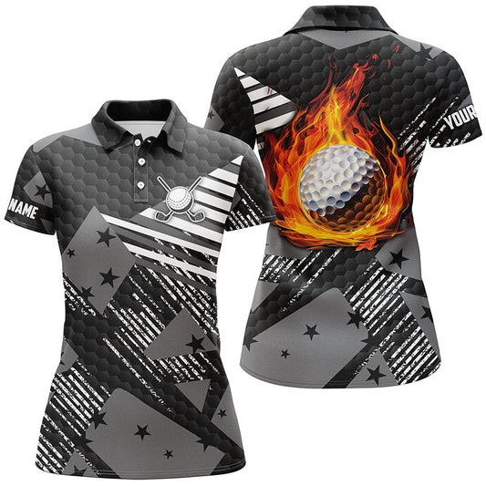 Schwarz-weißes Muster Flamme Golfball Damen Polo Shirt | Maßgeschneiderte Golfshirts für Damen, Golfgeschenke N7443 - Climcat