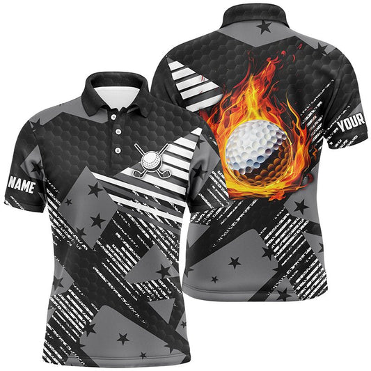 Schwarz-weißes Muster Flamme Golfball Herren Polo Shirt | Maßgeschneiderte Golfshirts für Männer, Golf-Geschenke N7443 - Climcat