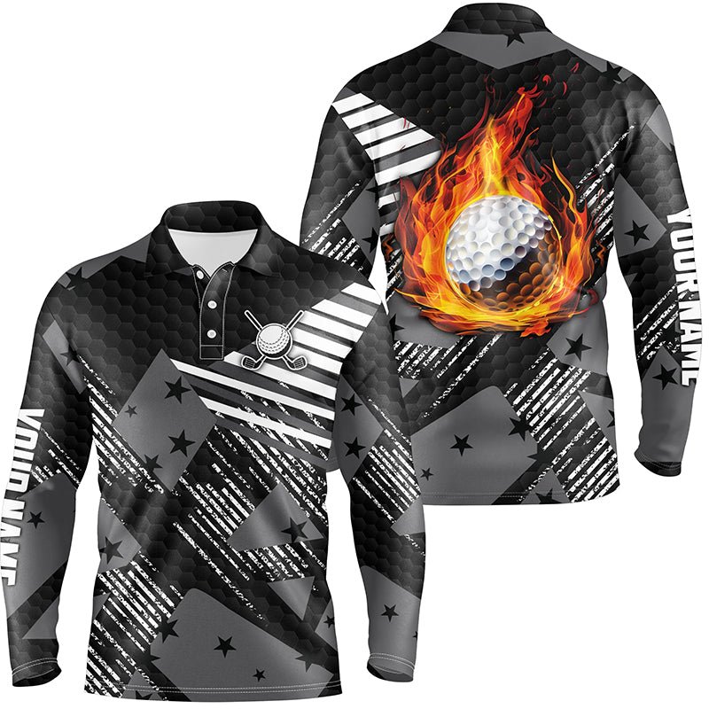 Schwarz-weißes Muster Flamme Golfball Herren Polo Shirt | Maßgeschneiderte Golfshirts für Männer, Golf-Geschenke N7443 - Climcat