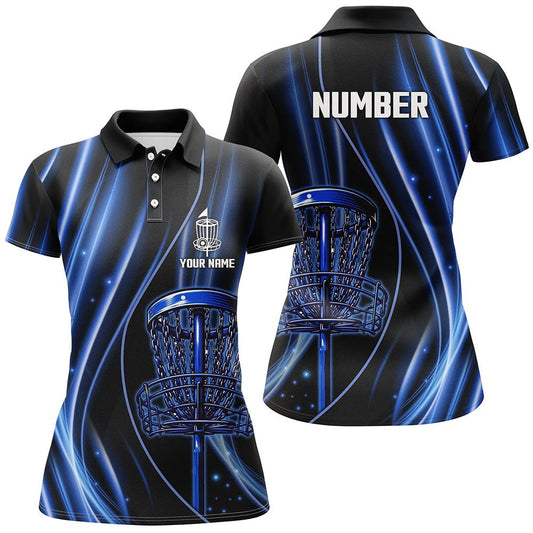 Schwarze und blaue Damen Disc Golf Polo Shirts, individuelle Disc Golf Korb Trikots, Disc Golf Bekleidung N7338 - Climcat