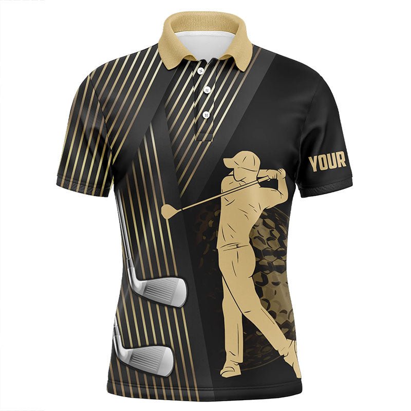 Schwarze und goldene Herren Golf Polo Shirts, individuelle Golfschläger Team Golf Shirts, Golfoberteile für Männer N7258 - Climcat