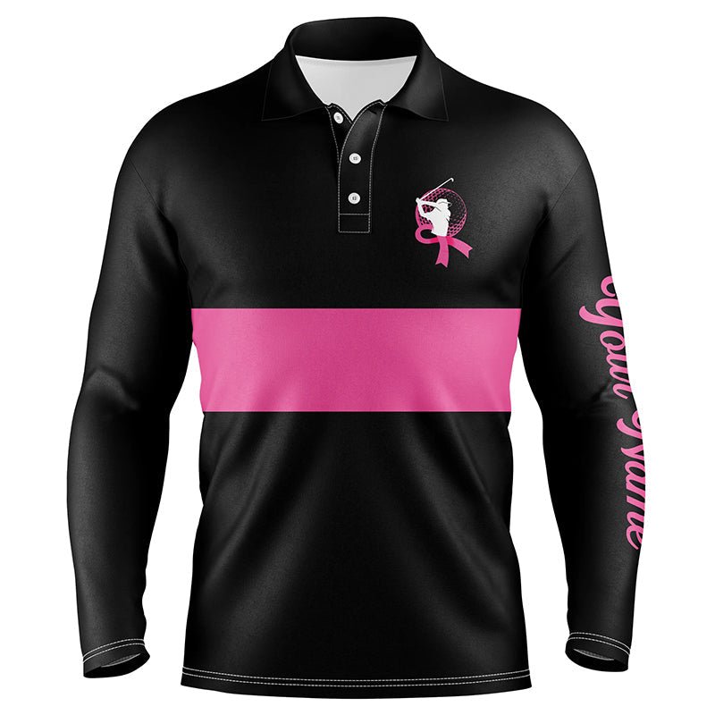 Schwarze und rosa Brustkrebs-Awareness maßgeschneiderte Herren Golf Poloshirts, rosa Schleifen-Golfshirts N6293 - Climcat