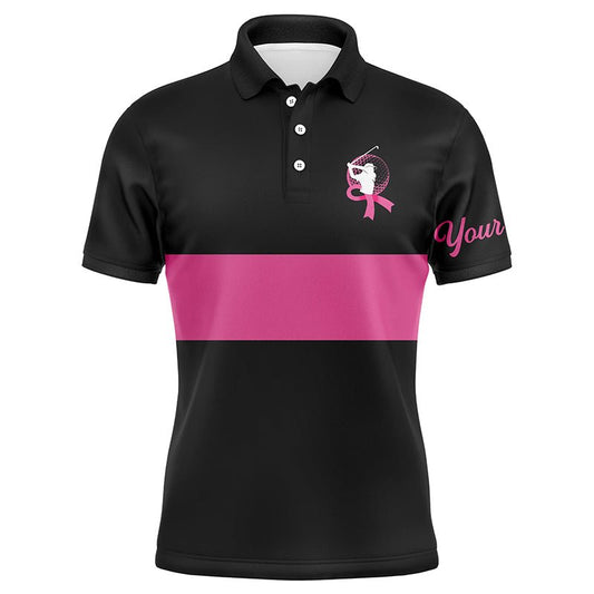 Schwarze und rosa Brustkrebs-Awareness maßgeschneiderte Herren Golf Poloshirts, rosa Schleifen-Golfshirts N6293 - Climcat