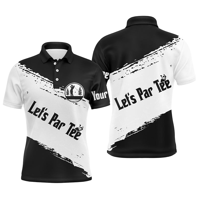 Schwarze und weiße Herren Golf Poloshirts mit individuellem Namen - Bestes Herrengolfbekleidung Let's Par Tee N5454 - Climcat