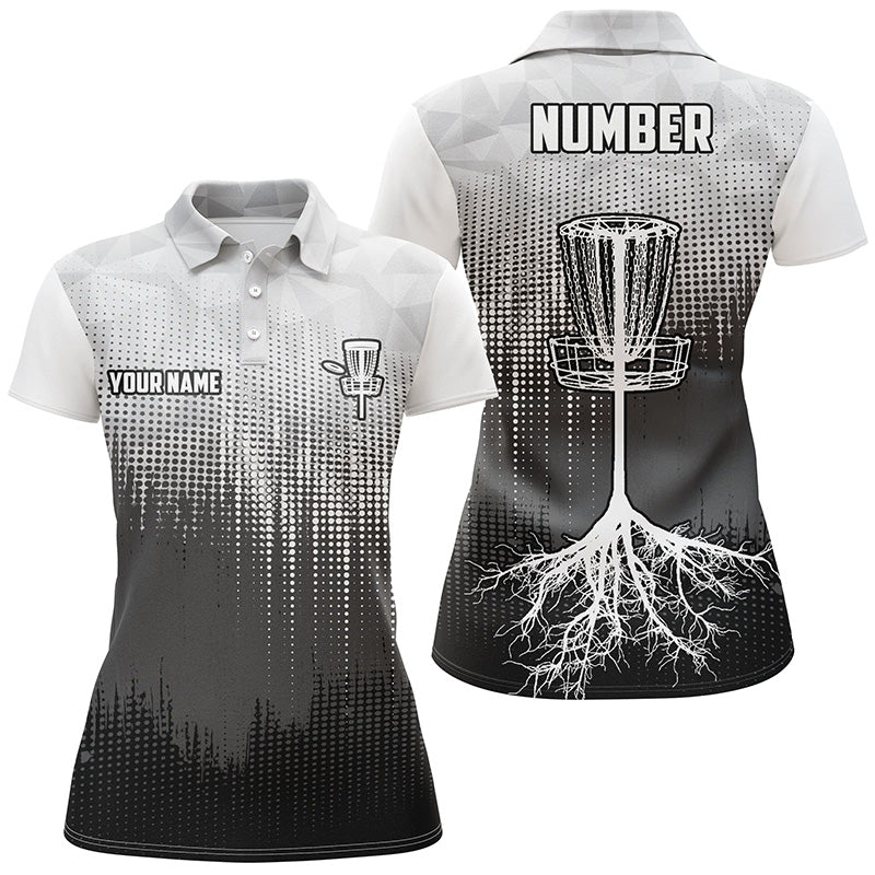 Schwarze & Weiße Damen Disc Golf Polo Shirts mit individuellem Disc Golf Korb - Personalisierte Disc Golf Geschenke L1323 - Climcat