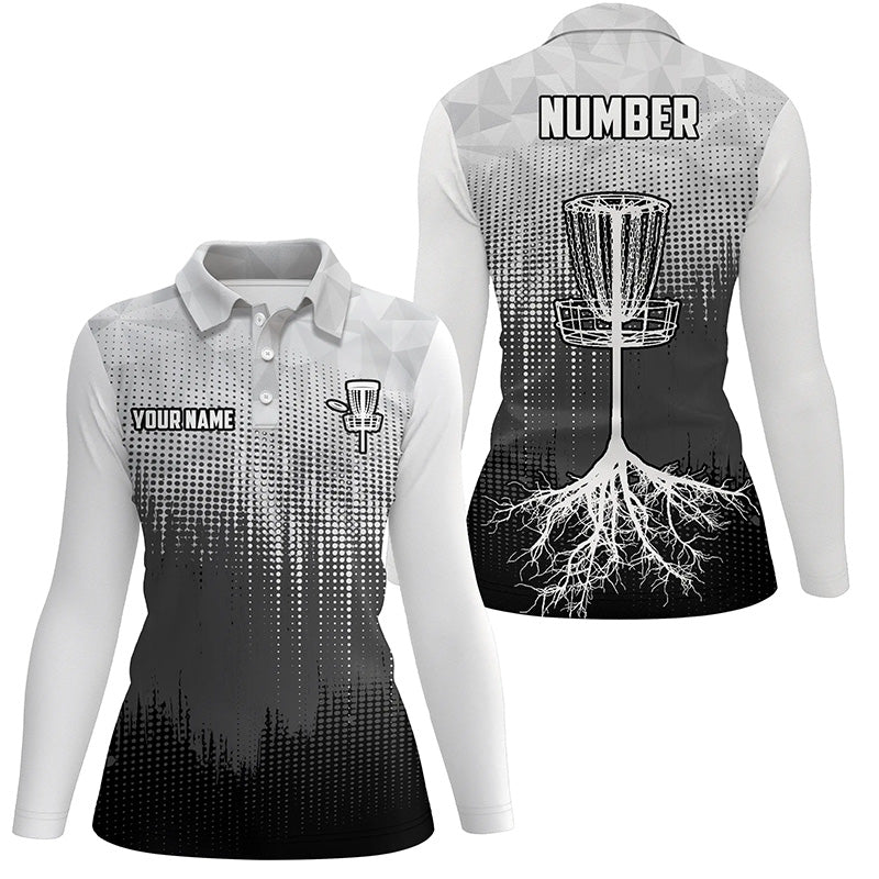 Schwarze & Weiße Damen Disc Golf Polo Shirts mit individuellem Disc Golf Korb - Personalisierte Disc Golf Geschenke L1323 - Climcat