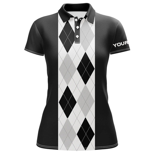 Schwarzes Argyle-Karo-Muster Damen Golf Polo Shirt | Maßgeschneiderte Damen Golf Polos | Golf-Geschenke | Professionell gestaltet N7192 - Climcat