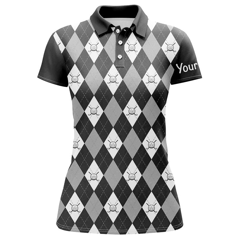 Schwarzes Argyle-Karo-Muster Damen Golf Poloshirts maßgeschneiderte Golfshirts für Frauen, Damen Golf Polo N7422 - Climcat