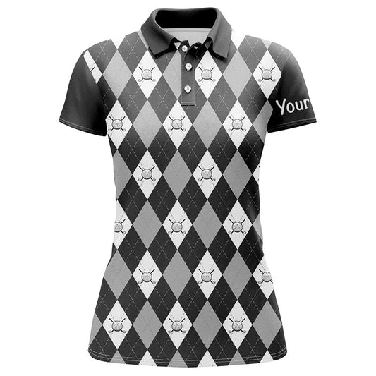 Schwarzes Argyle-Karo-Muster Damen Golf Poloshirts maßgeschneiderte Golfshirts für Frauen, Damen Golf Polo N7422 - Climcat