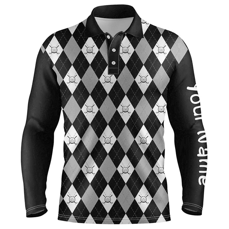 Schwarzes Argyle-Karo-Muster Herren Golf Polo Shirt - Maßgeschneiderte Golfbekleidung für Herren, Herrengolfbekleidung N7422 - Climcat