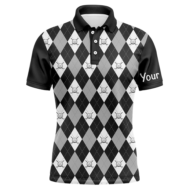 Schwarzes Argyle-Karo-Muster Herren Golf Polo Shirt - Maßgeschneiderte Golfbekleidung für Herren, Herrengolfbekleidung N7422 - Climcat