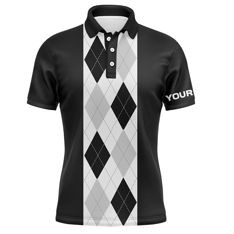 Schwarzes Argyle-Karo-Muster Herren Golf Polo Shirt, maßgeschneidertes Golf Polo Shirt für Männer, Golfgeschenke N7192 - Climcat