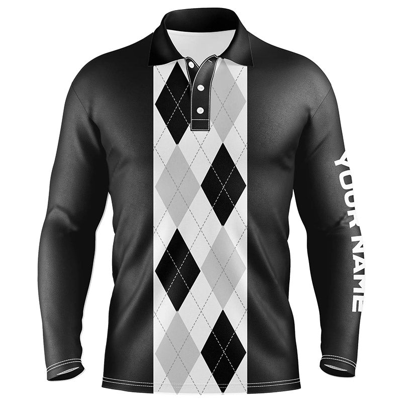 Schwarzes Argyle-Karo-Muster Herren Golf Polo Shirt, maßgeschneidertes Golf Polo Shirt für Männer, Golfgeschenke N7192 - Climcat