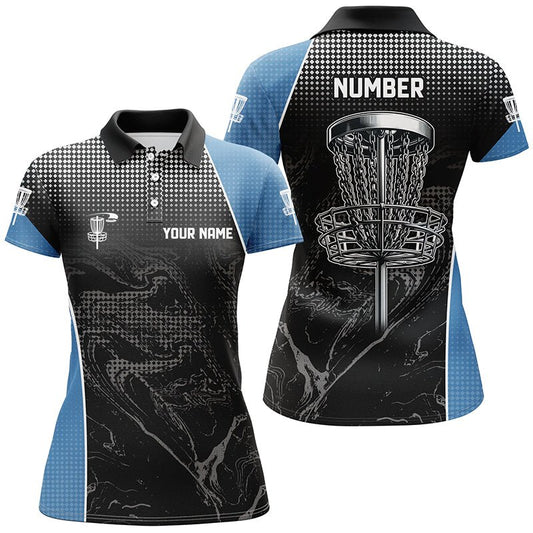 Schwarzes Camo Damen Disc Golf Polo Shirt | Individuelle Team Disc Golf Korb Trikots, einzigartige Golfgeschenke | Blau N7408 - Climcat