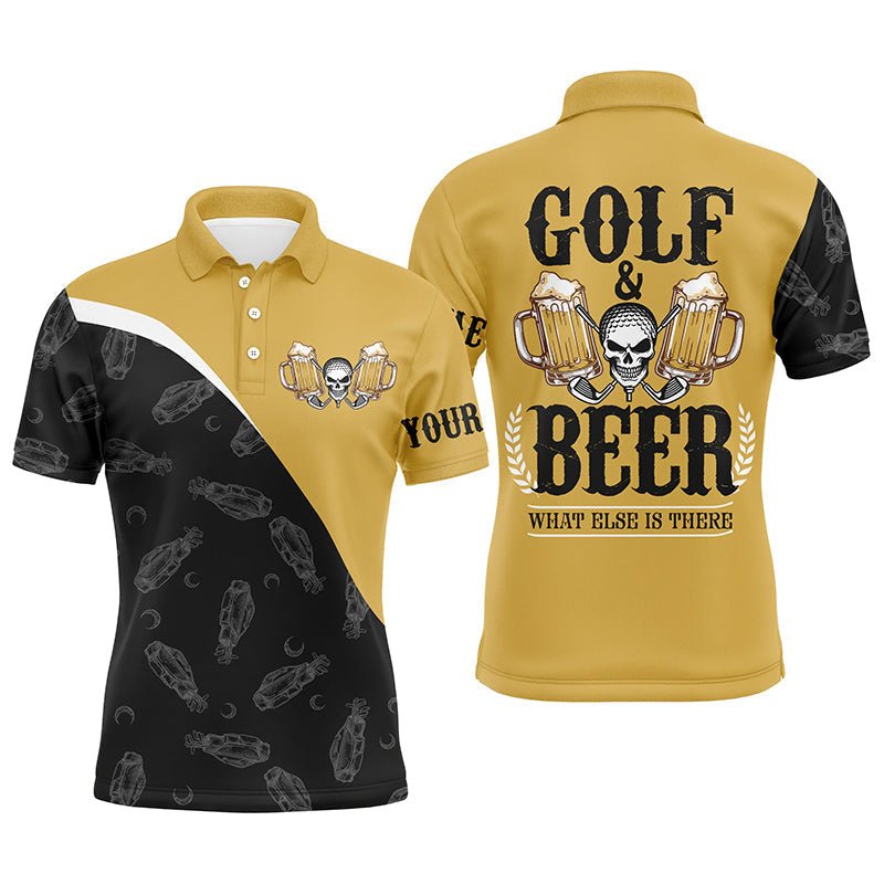 Schwarzes Gelb Herren Golf Polo Shirt mit individuellem Totenkopf Golf und Bier, Golfshirts für Männer - Was gibt es noch? N5250 - Climcat