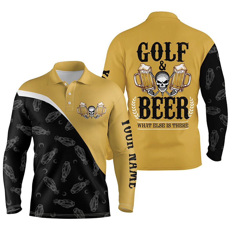 Schwarzes Gelb Herren Golf Polo Shirt mit individuellem Totenkopf Golf und Bier, Golfshirts für Männer - Was gibt es noch? N5250 - Climcat