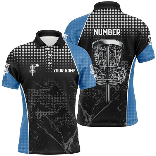 Schwarzes Tarnmuster Herren Disc Golf Polo-Shirt, individuelle Team Disc Golf Korb Trikots, einzigartige Golfgeschenke | Blau N7408 - Climcat