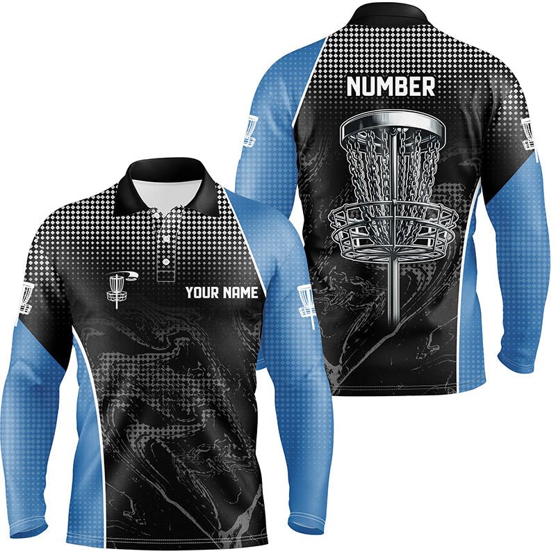 Schwarzes Tarnmuster Herren Disc Golf Polo-Shirt, individuelle Team Disc Golf Korb Trikots, einzigartige Golfgeschenke | Blau N7408 - Climcat