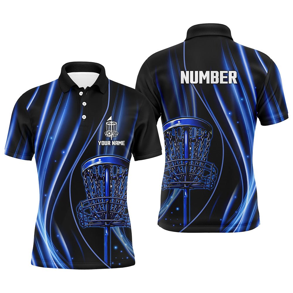 Schwarzes und blaues Licht Herren Disc Golf Polo Shirt, individuelle Disc Golf Korb Trikots, Disc Golf Bekleidung N7338 - Climcat