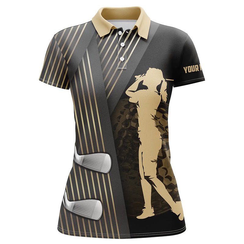 Schwarzes und goldenes Damen Golf Polo Shirt für individuelle Golfschläger Team Golfshirts, Golfoberteile für Damen N7258 - Climcat