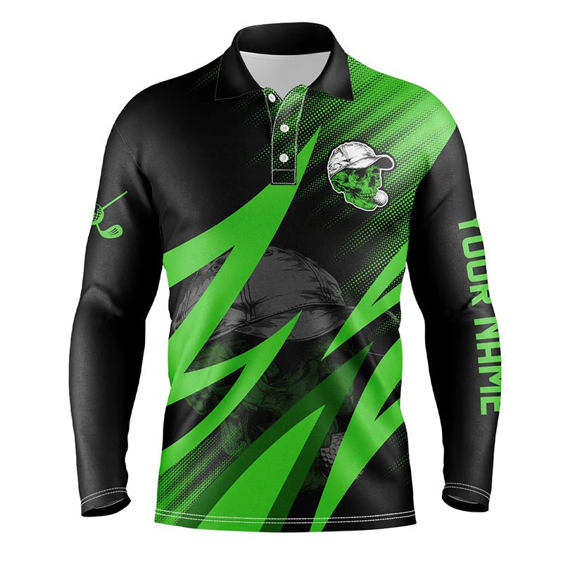 Schwarzes und grünes Golf Skull Herren Golf Polo Shirt, individuelle Golfoutfits für Herren, coole Golfgeschenke N7463 - Climcat