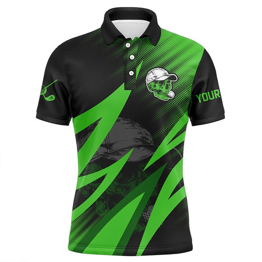 Schwarzes und grünes Golf Skull Herren Golf Polo Shirt, individuelle Golfoutfits für Herren, coole Golfgeschenke N7463 - Climcat