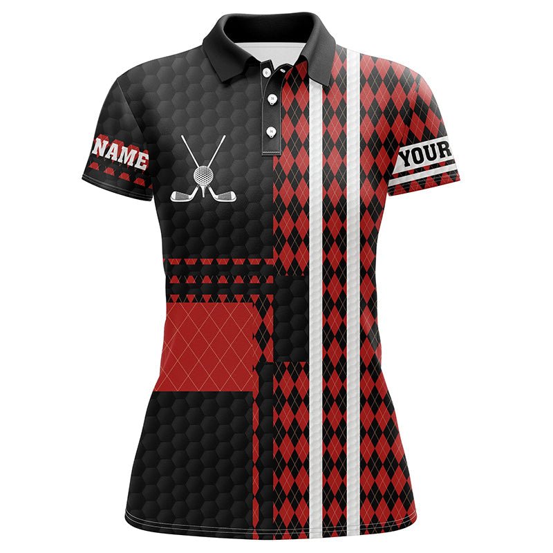 Schwarzes und rotes Argyle-Muster Damen Golf Polo Shirt personalisiertes Golfgeschenk, Damen Golfoberteil N7089 - Climcat