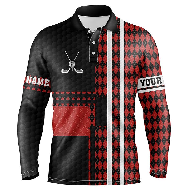 Schwarzes und rotes Argyle-Muster Herren Golf Polo Shirt - Personalisierte Golfgeschenke, beste Herren Golfoberteile N7089 - Climcat