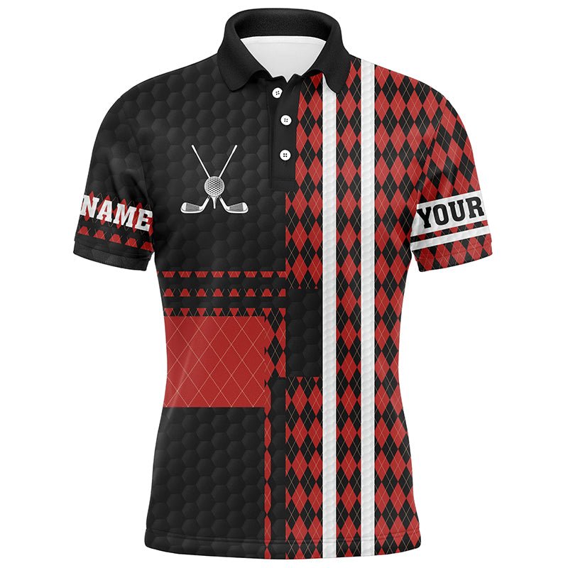 Schwarzes und rotes Argyle-Muster Herren Golf Polo Shirt - Personalisierte Golfgeschenke, beste Herren Golfoberteile N7089 - Climcat