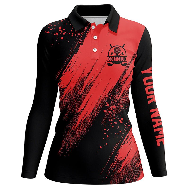 Schwarzes und rotes Damen Golf Polo Shirt mit individuellem Namen - Golfgeschenke für Damen, Golfoberteile N7346 - Climcat