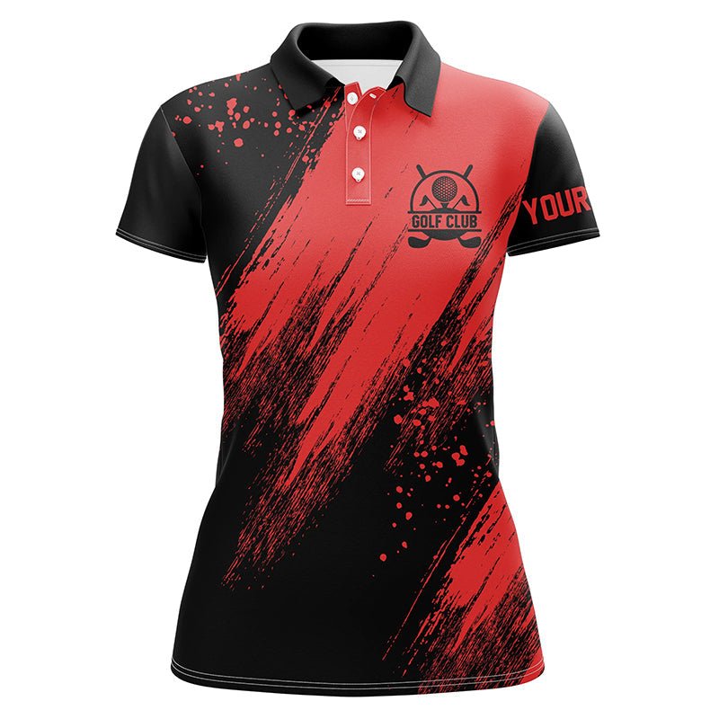 Schwarzes und rotes Damen Golf Polo Shirt mit individuellem Namen - Golfgeschenke für Damen, Golfoberteile N7346 - Climcat