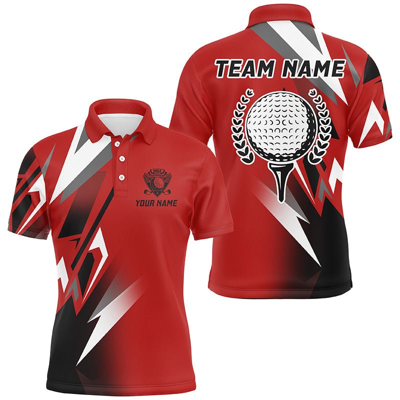 Schwarzes und rotes Golfball Herren Golf Polo Shirt, maßgeschneidertes Golfshirt für Männer, coole Golfgeschenke N7482 - Climcat