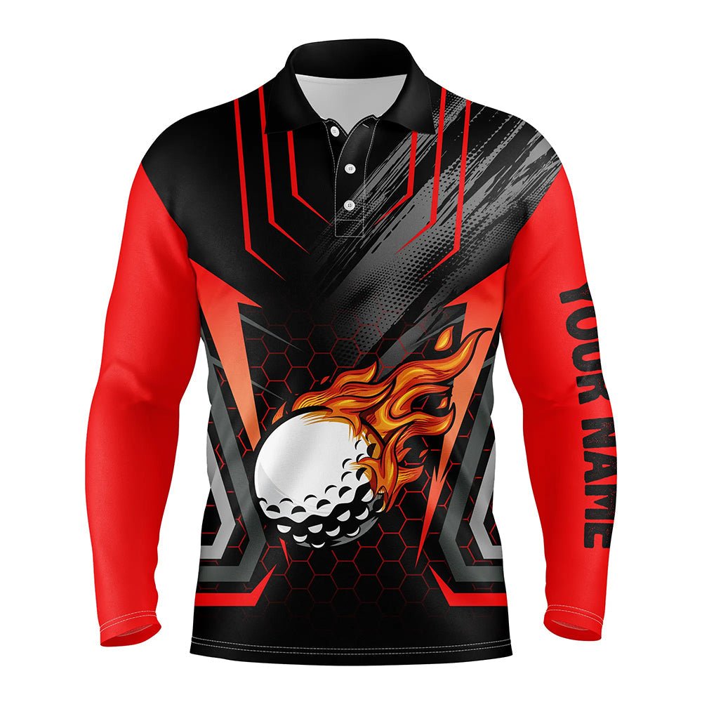 Schwarzes und rotes Golfballfeuer Herren-Golfpoloshirts, individuelle Golfgeschenke, beste Herren-Golftops N7087 - Climcat