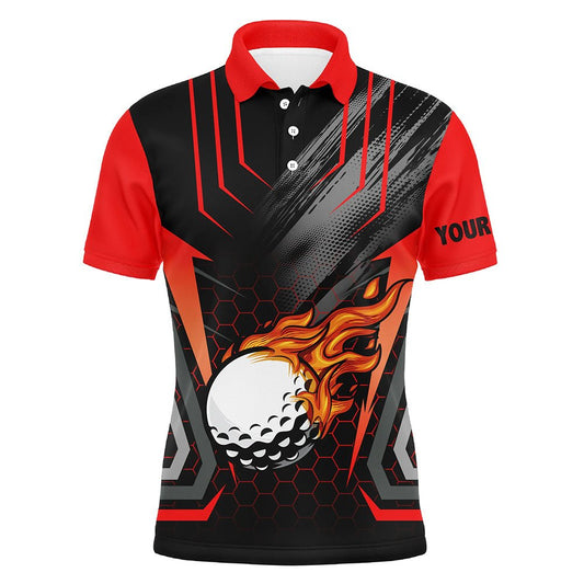 Schwarzes und rotes Golfballfeuer Herren-Golfpoloshirts, individuelle Golfgeschenke, beste Herren-Golftops N7087 - Climcat