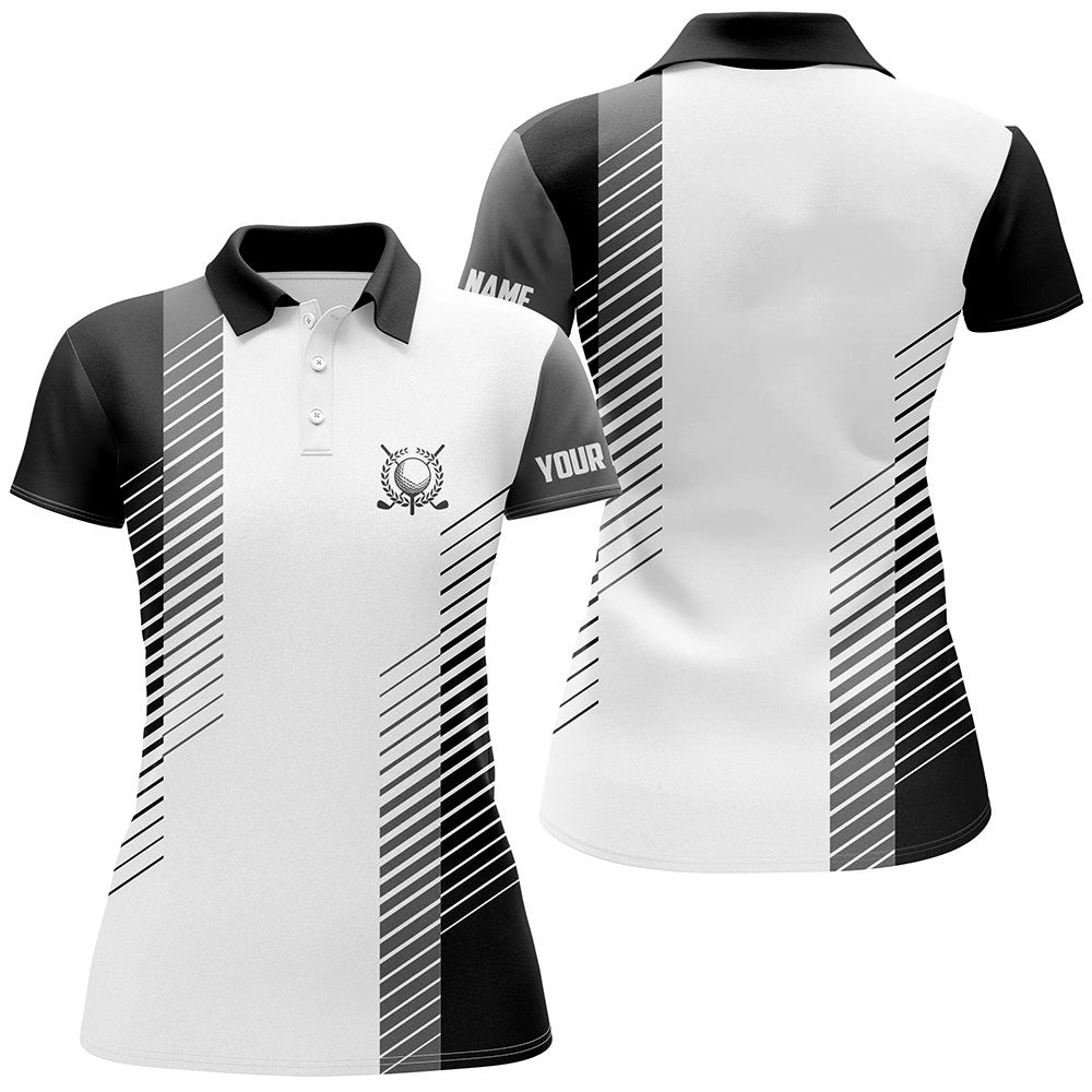 Schwarzes und weißes Damen Golf Polo Shirt, individuelles Golfball Shirt für Frauen, Damen Golf Oberteil N7186 - Climcat