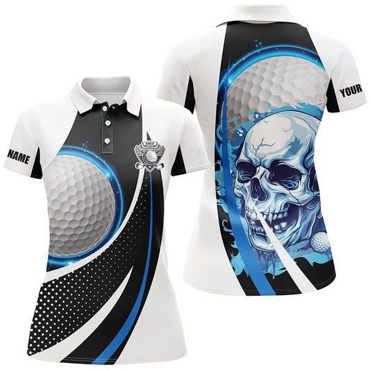 Schwarzes und weißes Golf Skull Damen Golf Polo Shirt - Maßgeschneiderte Golfbekleidung für Damen, Geschenk für Golferinnen N7484 - Climcat