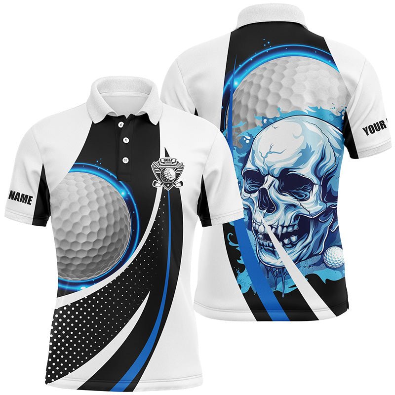 Schwarzes und weißes Golf Skull Herren Golf Polo Shirt, maßgeschneiderte Golfbekleidung für Männer, Geschenke für Golfer | Blau N7484 - Climcat