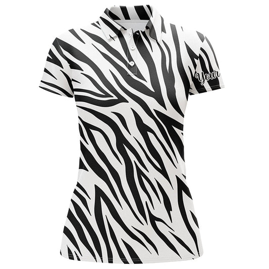 Schwarzes und weißes Zebra-Muster Damen Golf-Polo-Shirt personalisiertes Geschenk für Golfliebhaber N4163 - Climcat