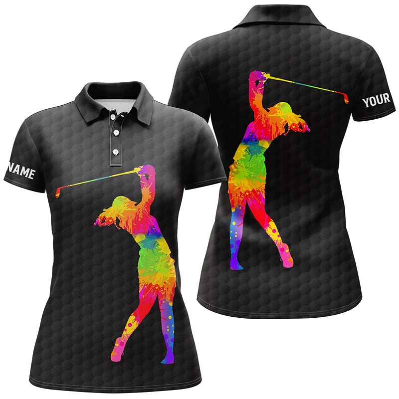 Schwarzes & weißes Damen Golf Polo Shirt mit individuellem Namen in Aquarell, Golfgeschenke für Frauen N3696 - Climcat