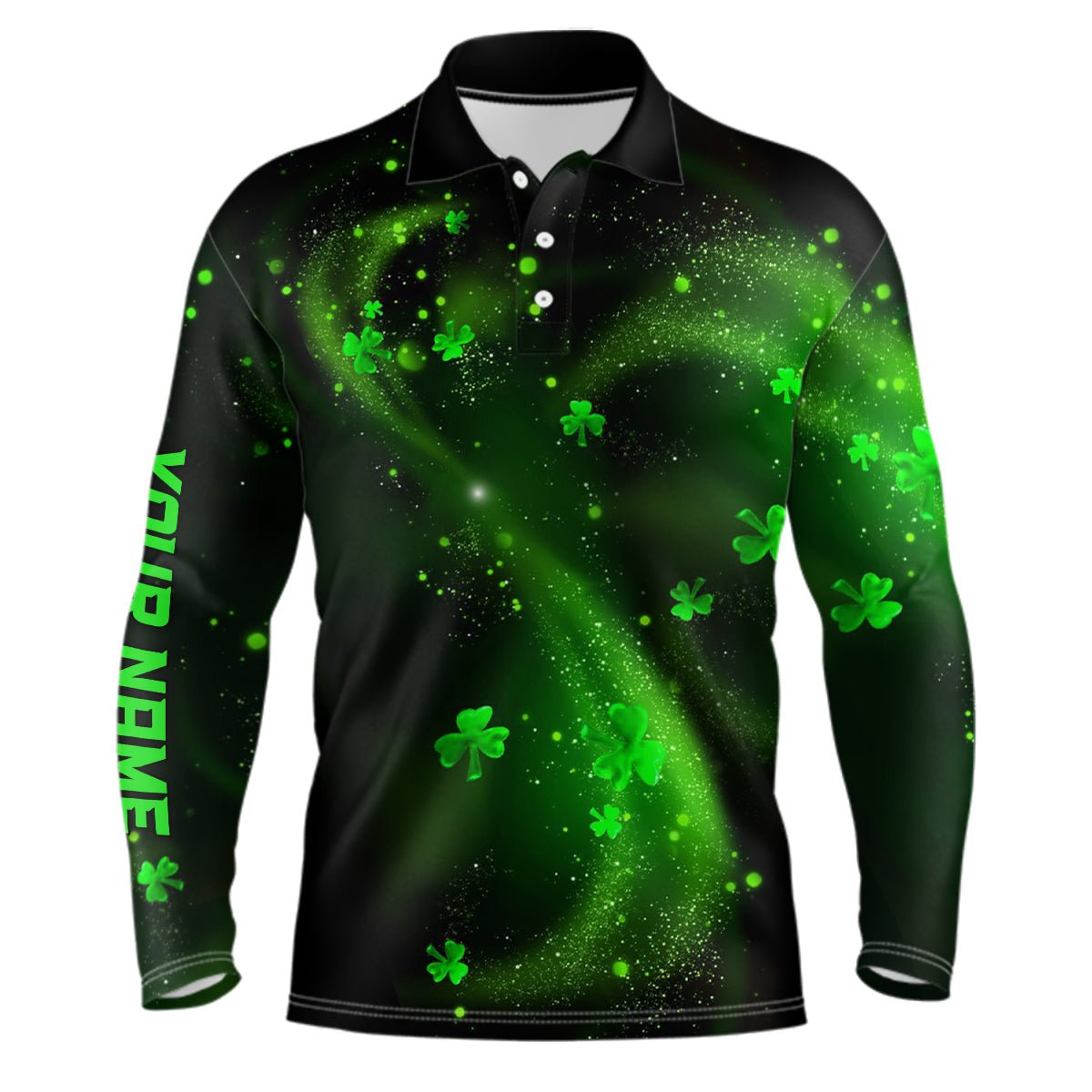 St. Patrick's Day Grüne Kleeblätter auf Schwarz Herren Golf Polo Shirt - Kleeblatt Individuelle Golfgeschenke für Männer L1018 - Climcat