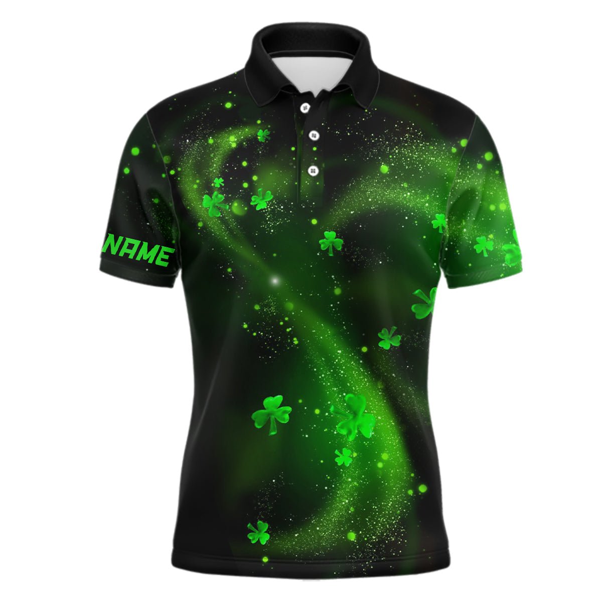 St. Patrick's Day Grüne Kleeblätter auf Schwarz Herren Golf Polo Shirt - Kleeblatt Individuelle Golfgeschenke für Männer L1018 - Climcat