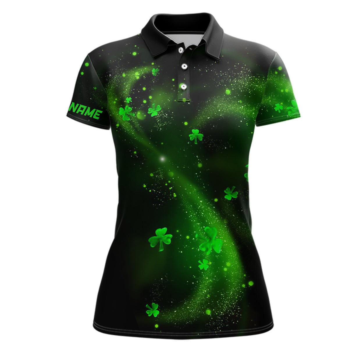 St. Patrick's Day Kleeblätter auf schwarzem Damen Golf Polo Shirt - Kleeblatt Maßgeschneiderte Golf Geschenke für Frauen L1018 - Climcat