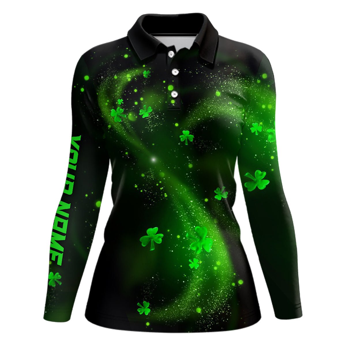 St. Patrick's Day Kleeblätter auf schwarzem Damen Golf Polo Shirt - Kleeblatt Maßgeschneiderte Golf Geschenke für Frauen L1018 - Climcat