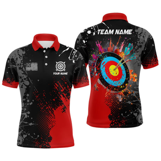 Unisex Bogenschießen Poloshirt Personalisiert mit Wunschname und roter 3D Zielscheibe T1101 - Climcat