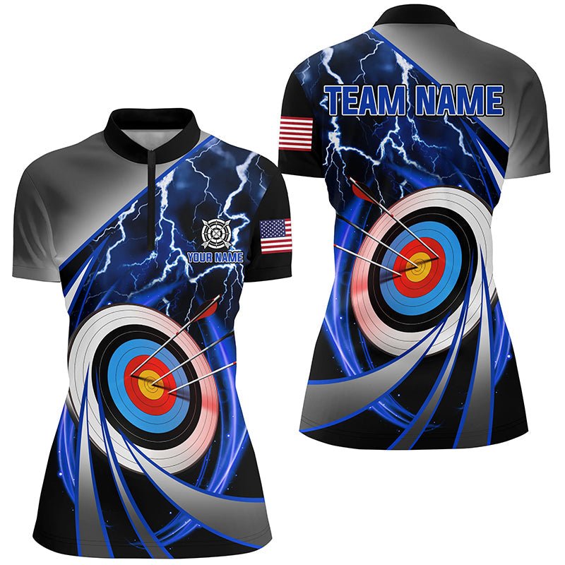 Unisex Bogenschießen Team Polo Shirt Personalisiert mit Blauem 3D Zielscheibe Gewitter Motiv T1051 - Climcat