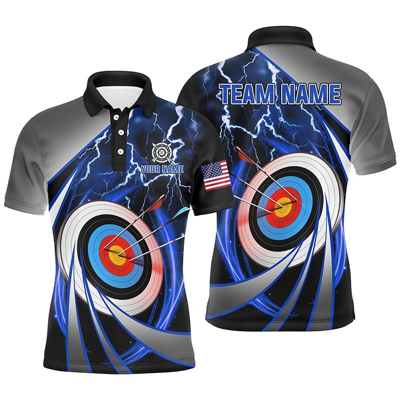 Unisex Bogenschießen Team Polo Shirt Personalisiert mit Blauem 3D Zielscheibe Gewitter Motiv T1051 - Climcat