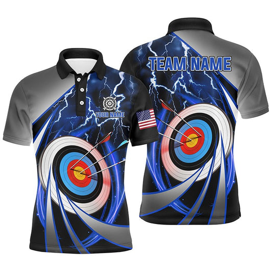 Unisex Bogenschießen Team Polo Shirt Personalisiert mit Blauem 3D Zielscheibe Gewitter Motiv T1051 - Climcat
